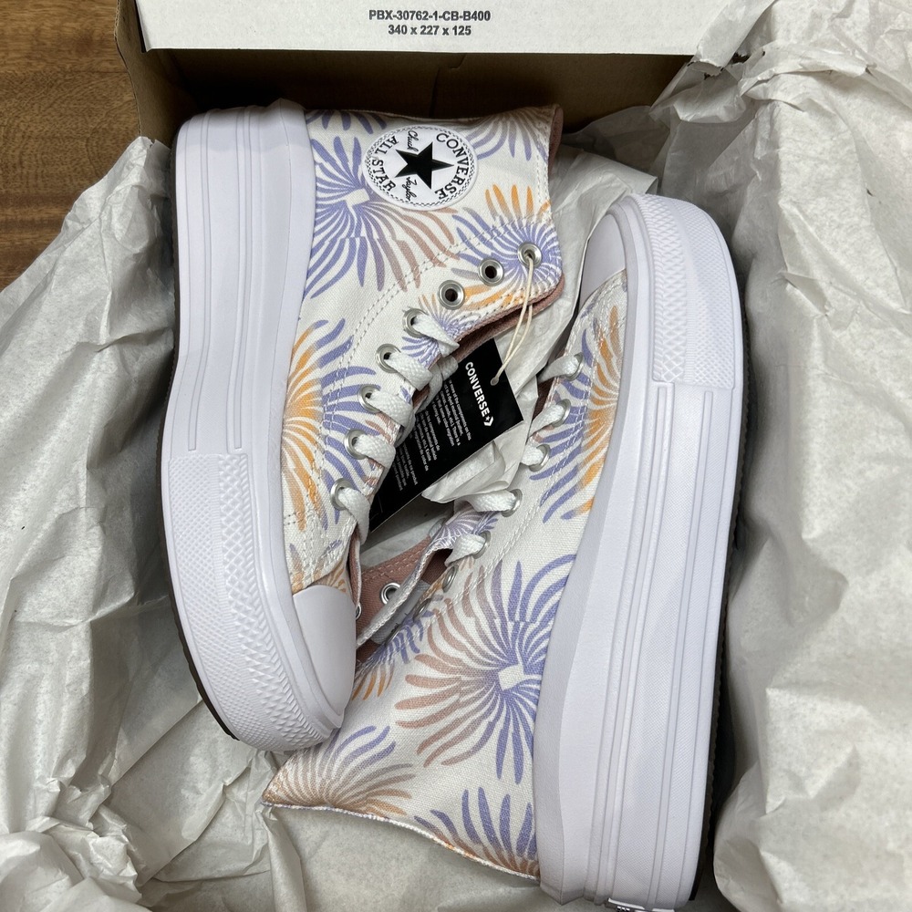 Converse Chuck Taylor All Star Move Hi Womens 8 White Ultraviolet A06672C NIB - Picture 2 of 7